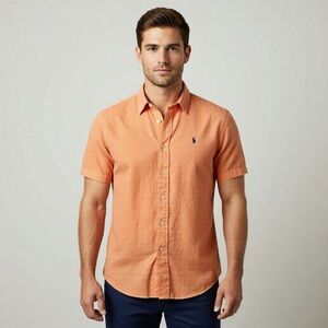 Polo Ralph Lauren Shirt Linen Silk Mens Small Orange Classic Short Sleeve Casual